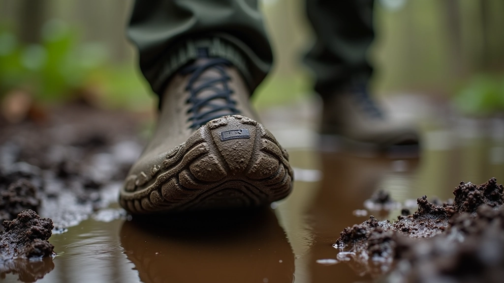 Close-up of bog shoe sole with grip pattern details showing texture and mud-resistant design